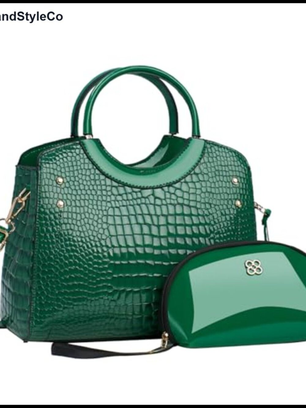 Crocodile Embossed PU Leather Satchel Handbag & Purse Set Large Crossbody